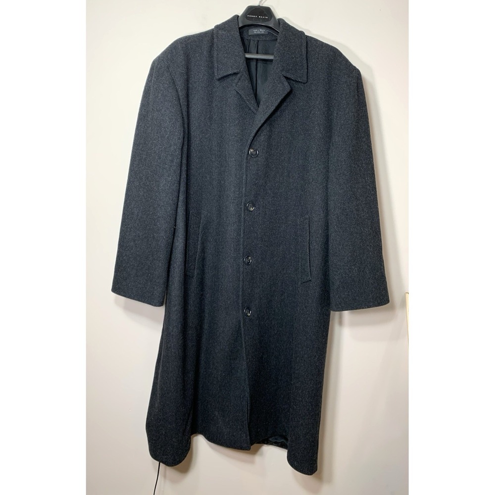 Ralph Lauren Chaps Wool Overcoat Mens 48? Gray Tweed Herringbone EUC